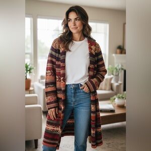 Chico's Vibrant Knit Cardigan in Red and Brown